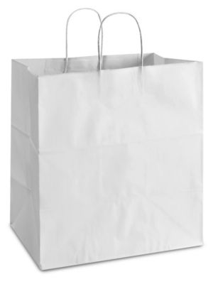 White Paper Shopping Bags - 14 x 10 x 15 1/2, Take Out S-9668 - Uline