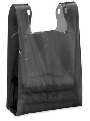 Black Plastic T-Shirt Shopping Bags (11 ½” x 6 x 21) - Case of 1,000