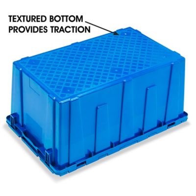 Attached Lid Tote (Pallet of 120) - 22x15x10 Industrial Strength Round Trip Tote. Made in USA.