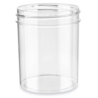 Clear Round Wide-Mouth Plastic Jars - 16 oz, White Cap - ULINE - Case of 24 - S-9936