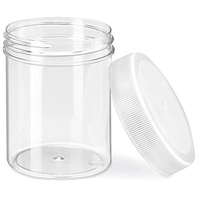 Clear Round Wide-Mouth Plastic Jars - 4 oz, White Cap S-9934 - Uline