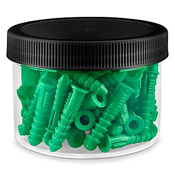 Clear Round Wide-Mouth Plastic Jars Bulk Pack - 8 oz, Black Cap S-9935B-BL