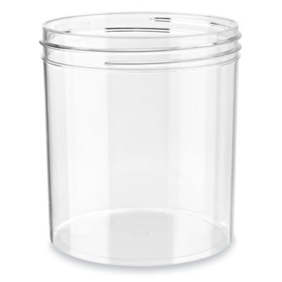 Clear Round Wide-Mouth Plastic Jars - 16 oz, White Cap - ULINE - Case of 24 - S-9936