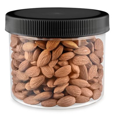 Clear Round Wide-Mouth Plastic Jars Bulk Pack - 32 oz, Black Cap S-9937B-BL