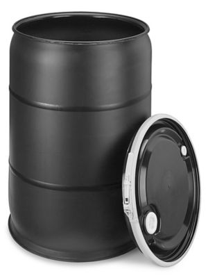 Plastic Drum with Lid - 55 Gallon, Open Top, Black S-9945BL