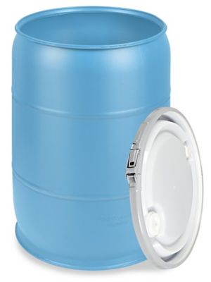 Plastic Drum with Lid - 55 Gallon, Open Top, Blue S-9945BLU