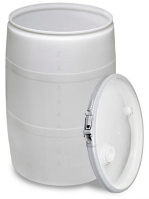 Plastic Drum with Lid - 55 Gallon, Open Top, Natural S-9945NAT