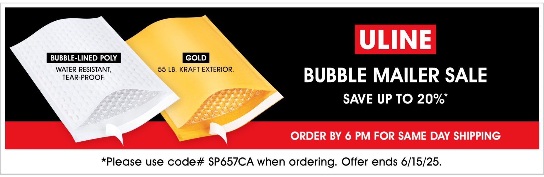 SP657CA Bubble Mailers Sale, Save up to 20%, Use code SP657CA, Offer ends 6/15/25
