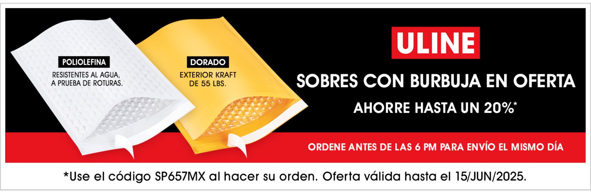 Sobres de Burbuja SP657MX en Oferta, Ahorre hasta 20%, Utilice el código SP657MX, Oferta válida hasta el 15/6/25