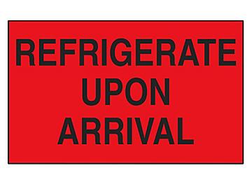 "Refrigerate Upon Arrival" Labels - 3 x 5", Red