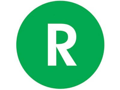 Étiquettes adhésives – « R », 1 po, circulaire