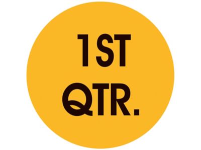 Étiquettes adhésives – « 1st Qtr », 2 po, circulaire