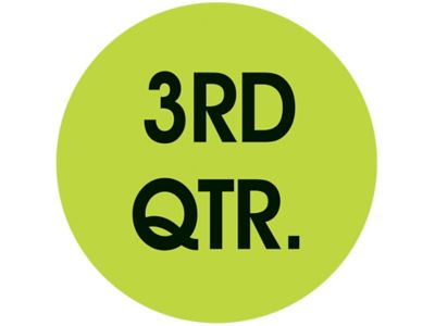 Étiquettes adhésives – « 3rd Qtr », 2 po, circulaire