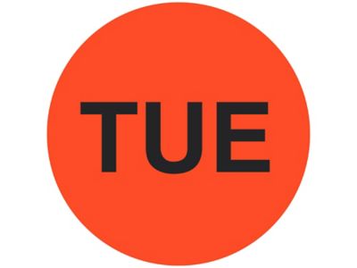 Étiquettes adhésives – « TUE », 1 po, circulaire