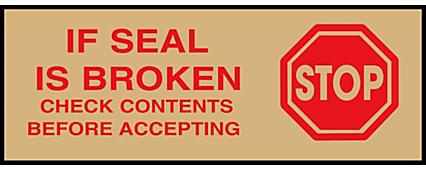 Preprinted Tape - "If Seal Is Broken... Stop", 2" x 55 yds, Tan