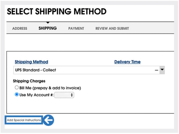 Click "Add Special Instructions" on the Shipping Method screen.