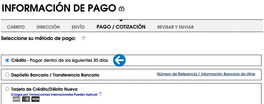 Si califica, tendrá la opción de seleccionar 'Crédito' en la página de pago al colocar la orden