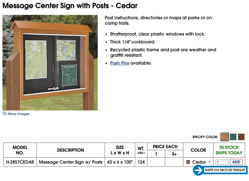 Look for "Ships via Motor Freight" located next to the price charts and on the product pages