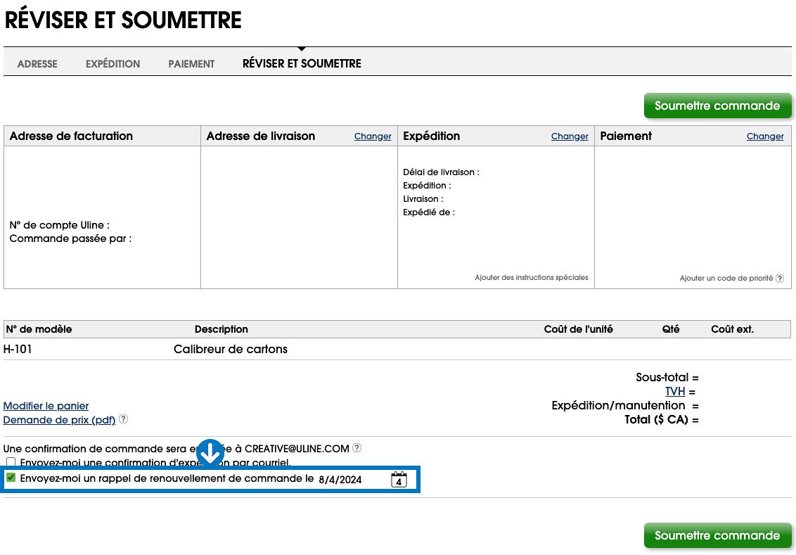 Rappel de commande
