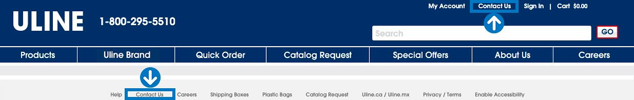 Click on the "Contact Us" link at the top or bottom of the page.