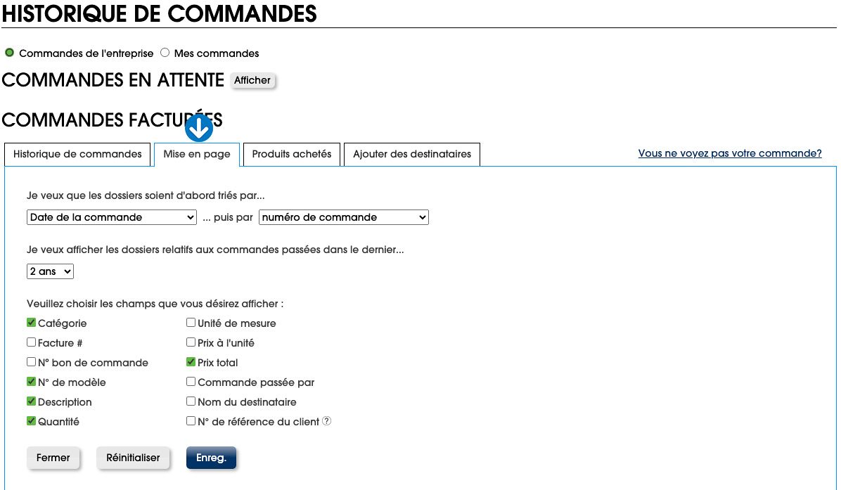 Cliquez sur « Changer les en-têtes ». Sélectionnez les en-têtes que vous souhaitez afficher. Cliquez ensuite sur « Enreg. ».