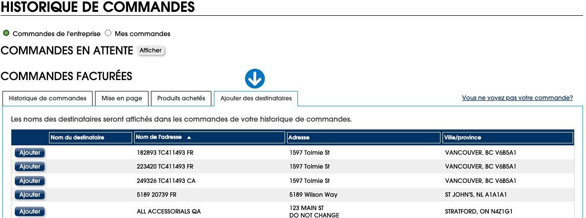 Cliquez sur « Ajouter des destinataires ». Cliquez sur « Ajouter » Saisissez le nom désiré. Cliquez sur « Enreg. ».
