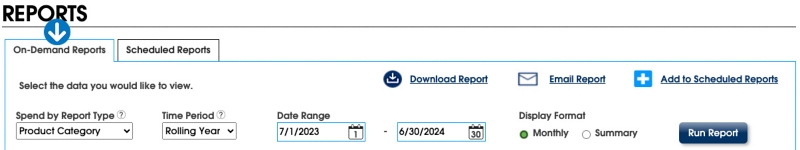 Get spend reports by product category, employee, location or item number'