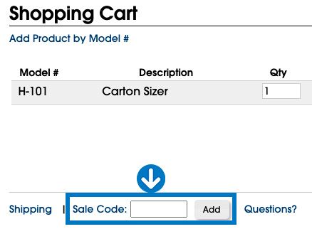 Enter your code in the 'Sale Code' box and then click the 'Add' button