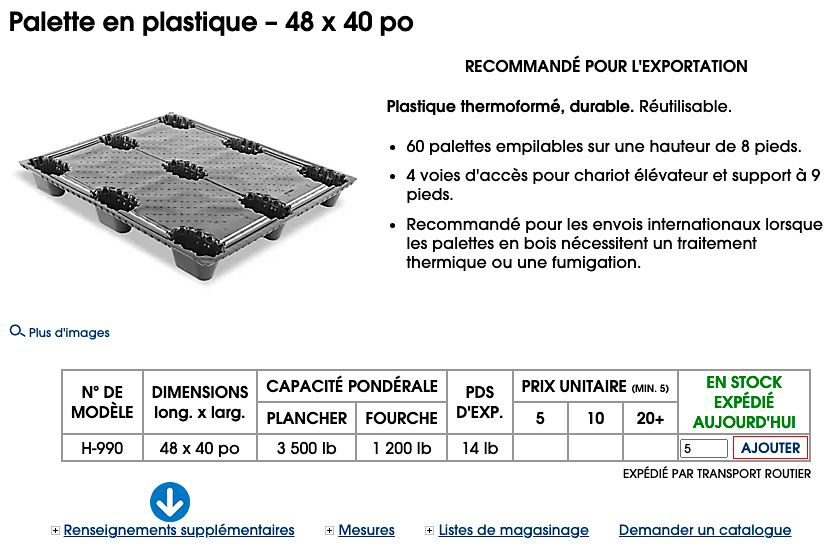 Les renseignements spécifiques à un article sont disponibles en consultant l’onglet de renseignements supplémentaires de l’article en question.