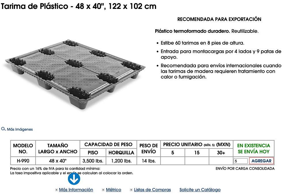 La informaci&oacute;n espec&iacute;fica de un producto est&aacute; disponible al abrir en el art&iacute;culo la pesta&ntilde;a de M&aacute;s Informaci&oacute;n.