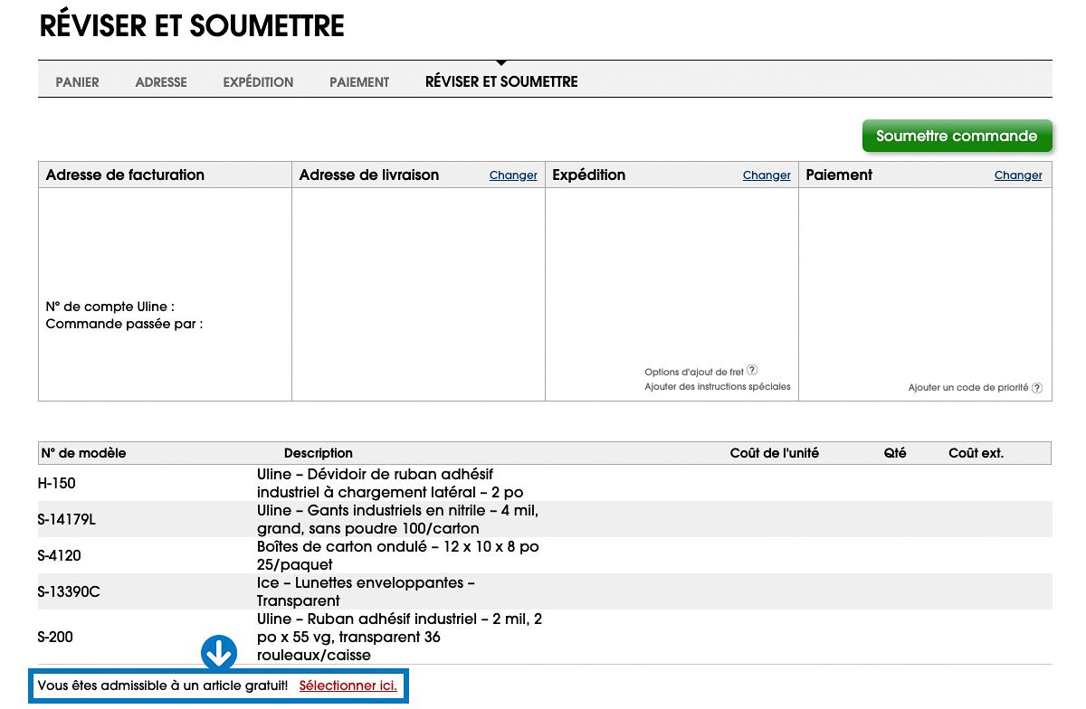 Ajouter une offre gratuite à ma commande