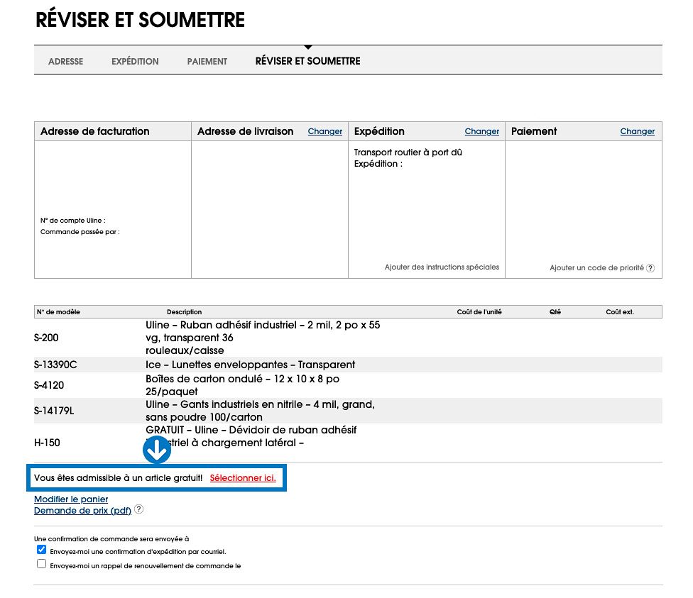 Ajouter une offre gratuite à ma commande