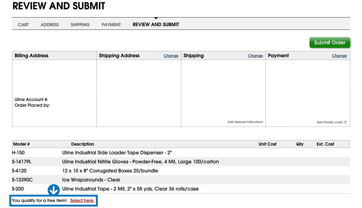 Include free items with your order