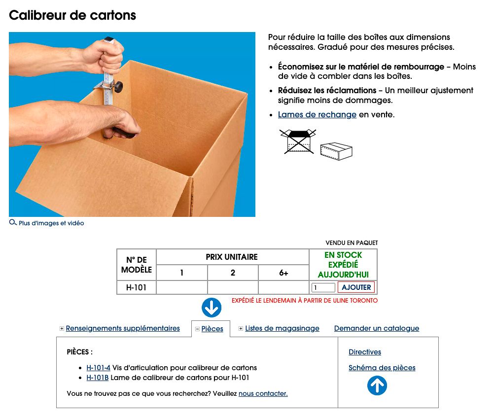 Cliquez sur « Liste des pièces » dans l’onglet « Renseignements supplémentaires » pour une liste des pièces disponibles