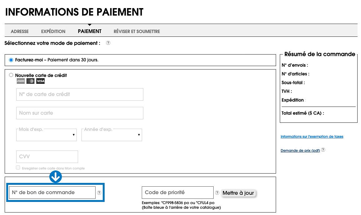 Cliquez pour ajouter votre numéro de bon de commande