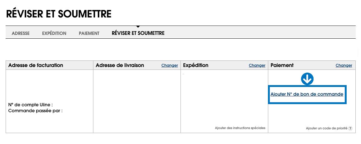 Cliquez pour ajouter votre numéro de bon de commande