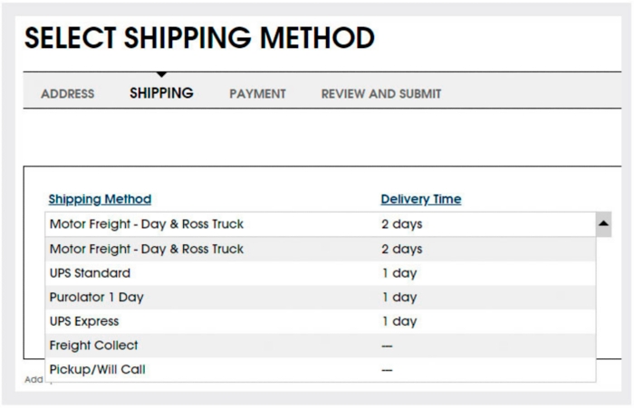 Select a Shipping Method