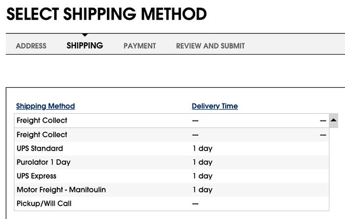 Select a Shipping Method