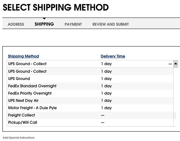 Select a Shipping Method