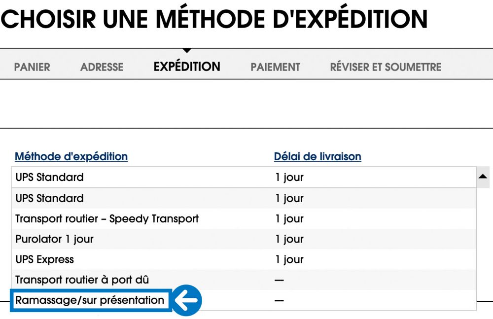 Choisir une méthode d'expédition