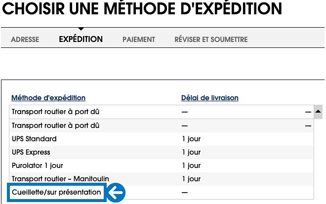 Choisir une méthode d'expédition