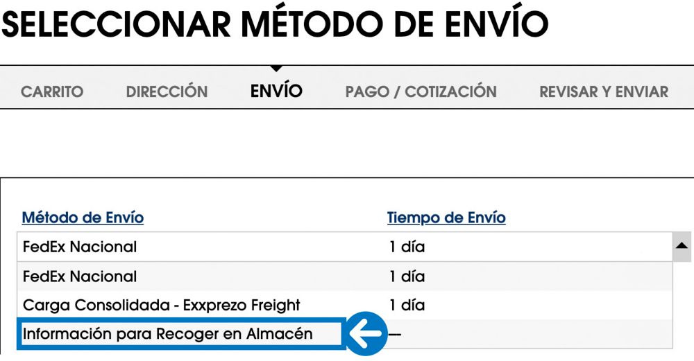 Seleccionar M&eacute;todo de Env&iacute;o