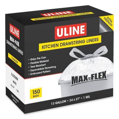 Max-Flex Drawstring Trash Liners - 13 Gallon, Black S-23038BL - Uline