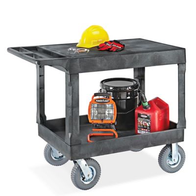 Uline Flat Shelf Utility Cart with Pneumatic Wheels