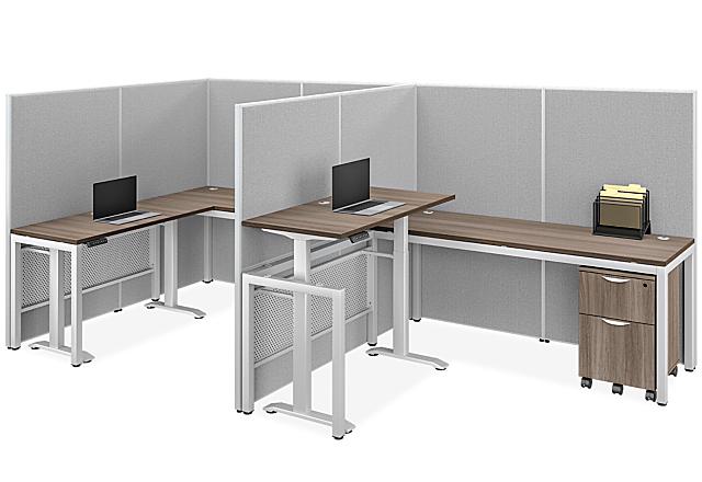 Single Row Adjustable Height Privacy Workstations
