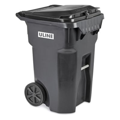 Uline Lockable Trash Can with Wheels - 65 Gallon, Dark Gray