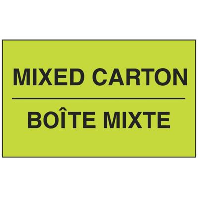 Bilingual English/French Labels - "Mixed Carton", 3 x 5"