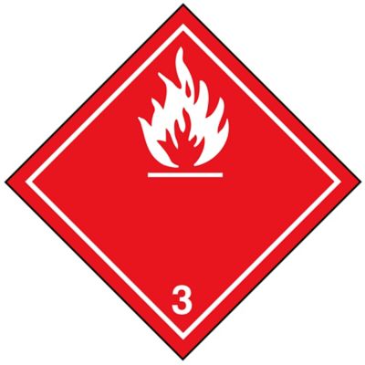 Étiquettes adhésives T.M.D. – Liquide inflammable, 4 x 4 po